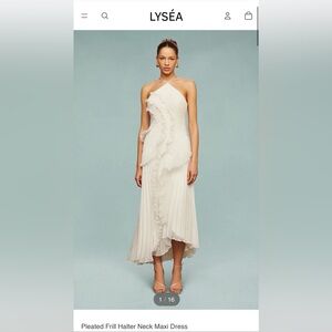 Cream Pleated Frill Halter Neck Maxi Dress
